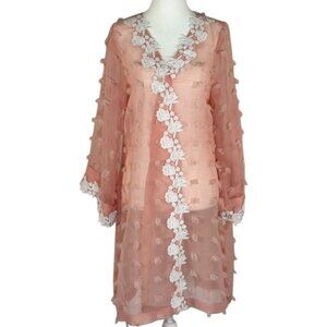 Size S Women Embroidered Long Sleeve Dress With Lace Trim